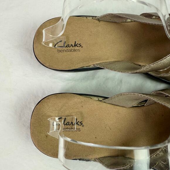 Clarks Bendables Women's 9M Silver Leather Lena Adore Slide On Sandals Flower - Picture 6 of 10